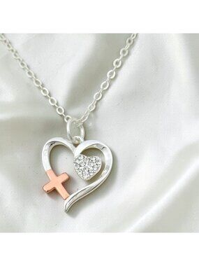 Delicate Faith Heart Necklace by LA Gem & Jewelry Design Fine Silver Plated NWT